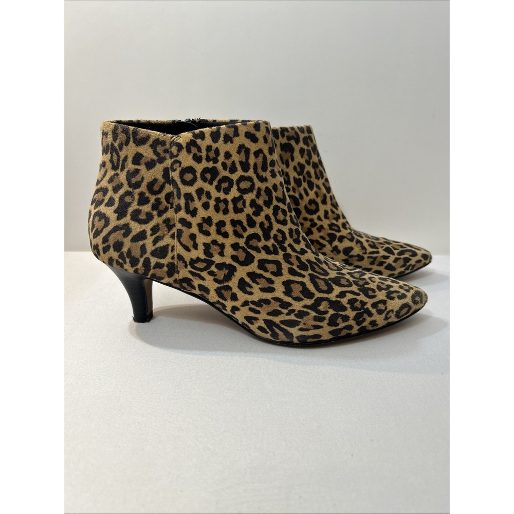 Clarks Women's Ankle Boots Leopard Print Zip Kitten Heels Linvale Sea Size 9.5